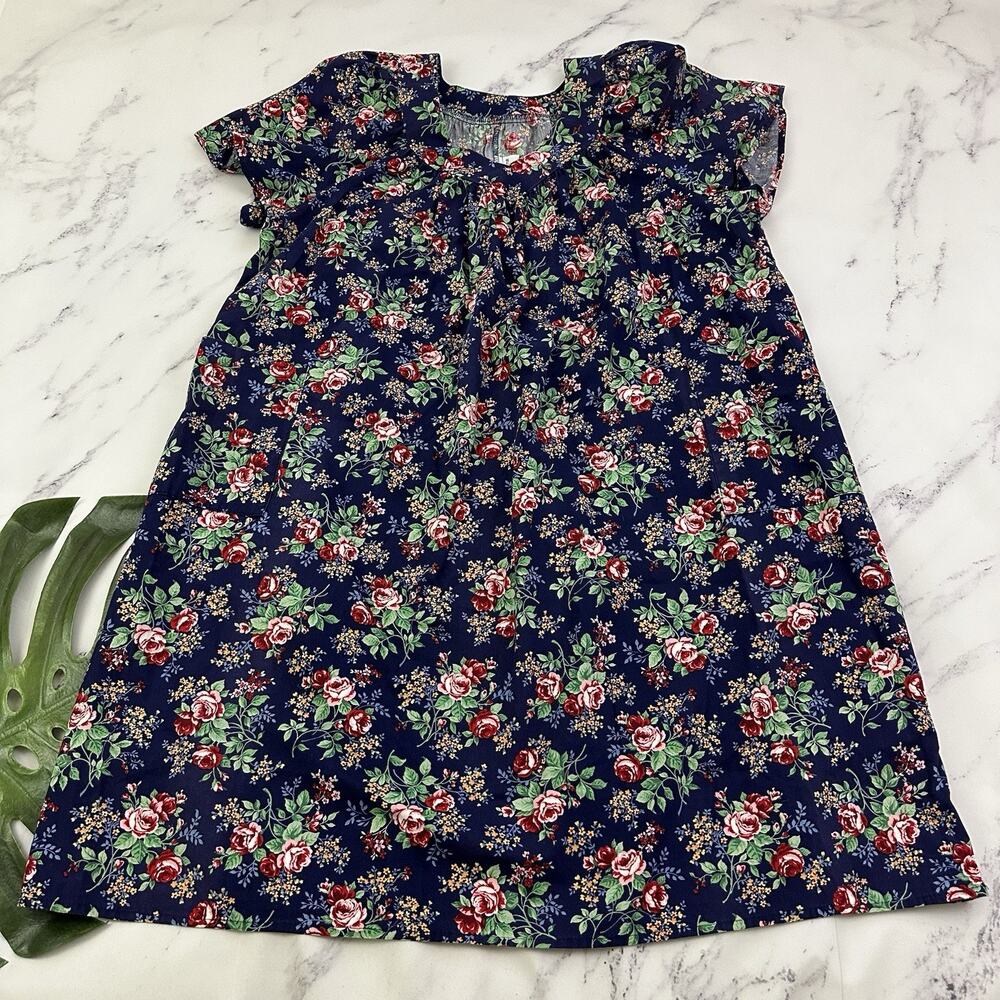 Stay Loose Womens Vintage 80s Muumuu House Dress Plus Size 1x Blue Red Floral